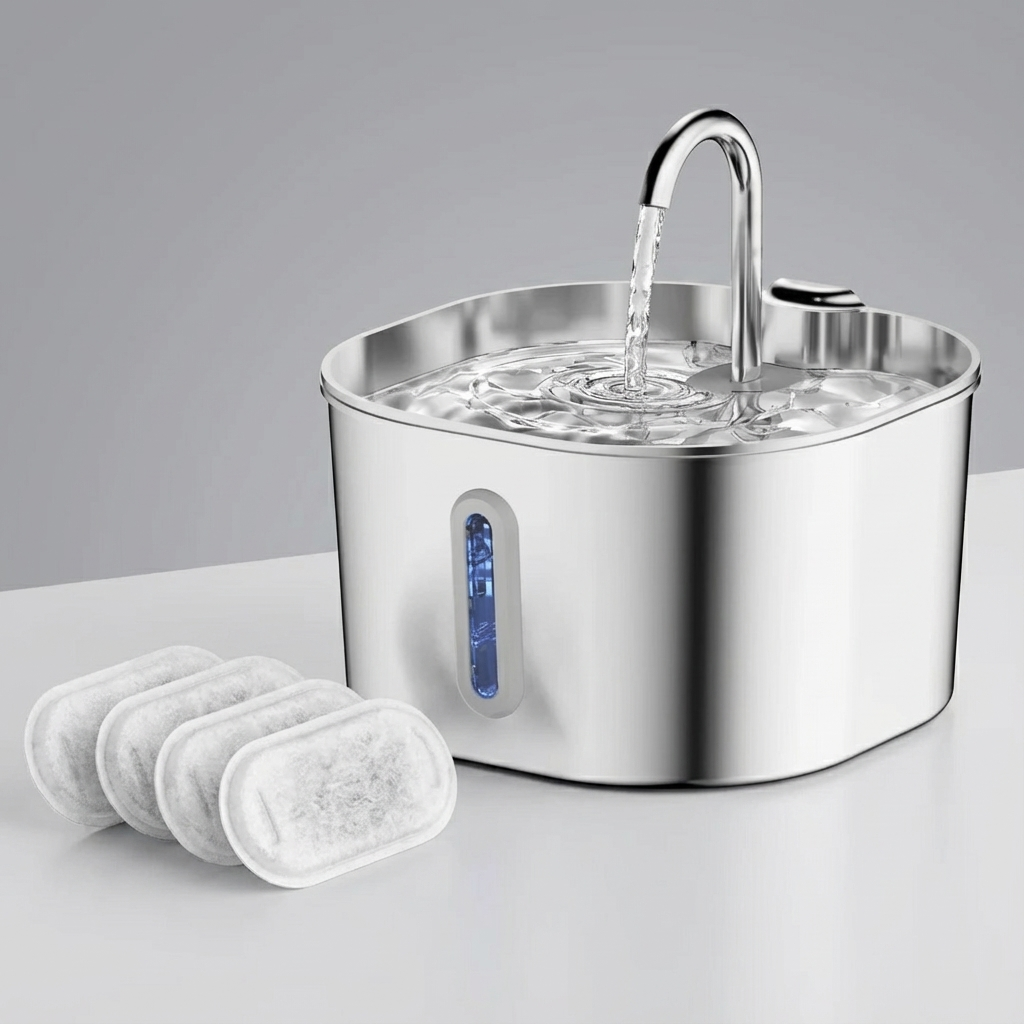 Zoolie® Automatischer Katzen-Wasserbrunnen 2,2 l aus Edelstahl, quadratisch, mit Fenster