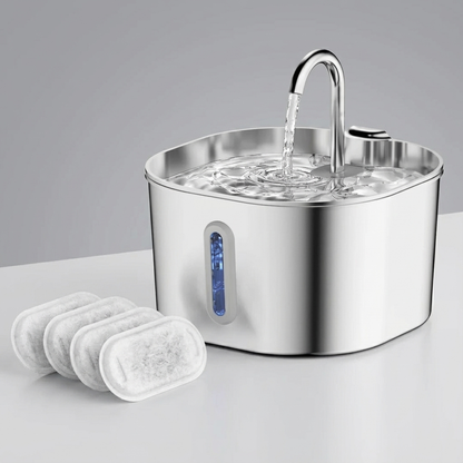 Zoolie® Automatischer Katzen-Wasserbrunnen 2,2 l aus Edelstahl, quadratisch, mit Fenster