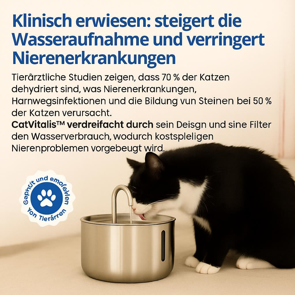 Zoolie® Automatischer Katzen-Wasserbrunnen 2,2 l aus Edelstahl, quadratisch, mit Fenster