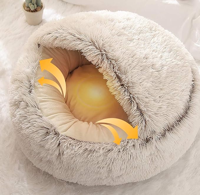 Zoolie® weiches Katzenbett für Hunde und Katzen – Höhle mit herausnehmbarem Kissen und seidigem Material