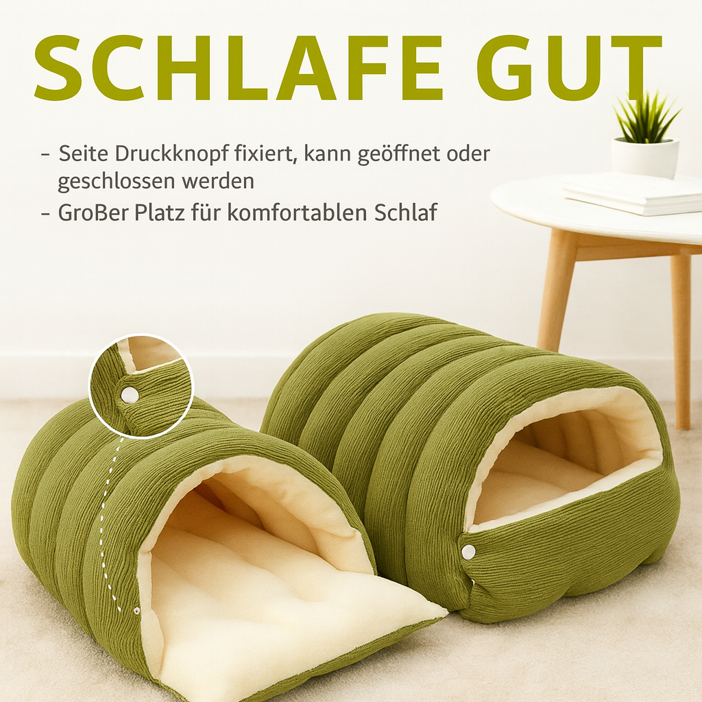 Zoolie® weiches Katzenbett für Hunde und Katzen – Höhle mit herausnehmbarem Kissen und seidigem Material