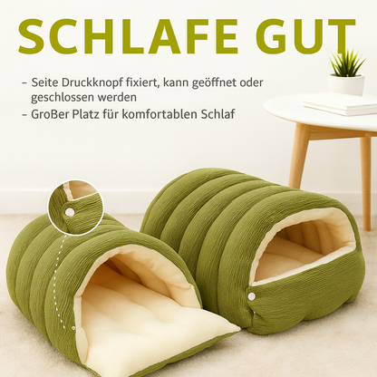 Zoolie® weiches Katzenbett für Hunde und Katzen – Höhle mit herausnehmbarem Kissen und seidigem Material