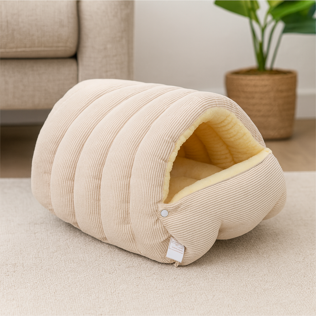 Zoolie® weiches Katzenbett für Hunde und Katzen – Höhle mit herausnehmbarem Kissen und seidigem Material