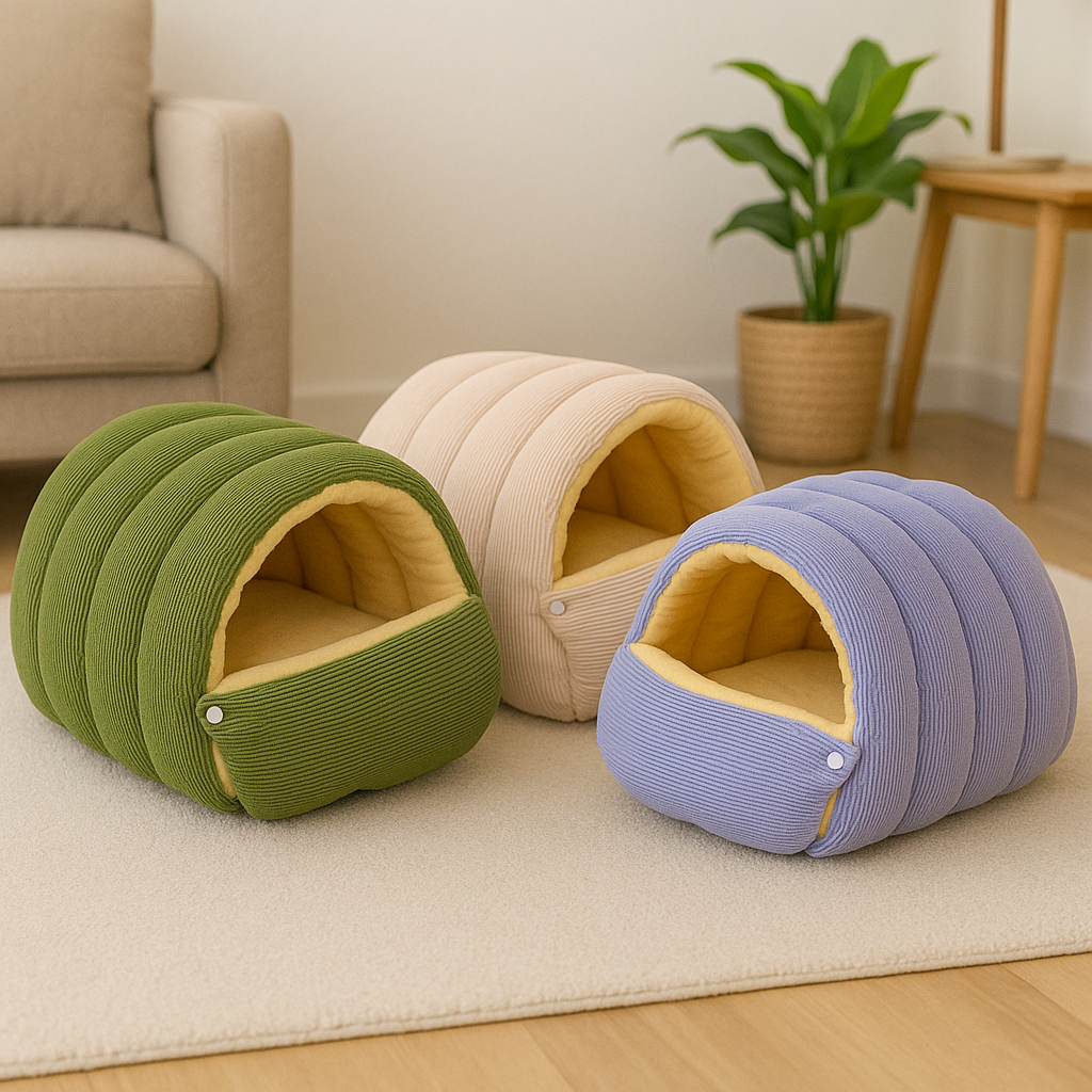 Zoolie® weiches Katzenbett für Hunde und Katzen – Höhle mit herausnehmbarem Kissen und seidigem Material