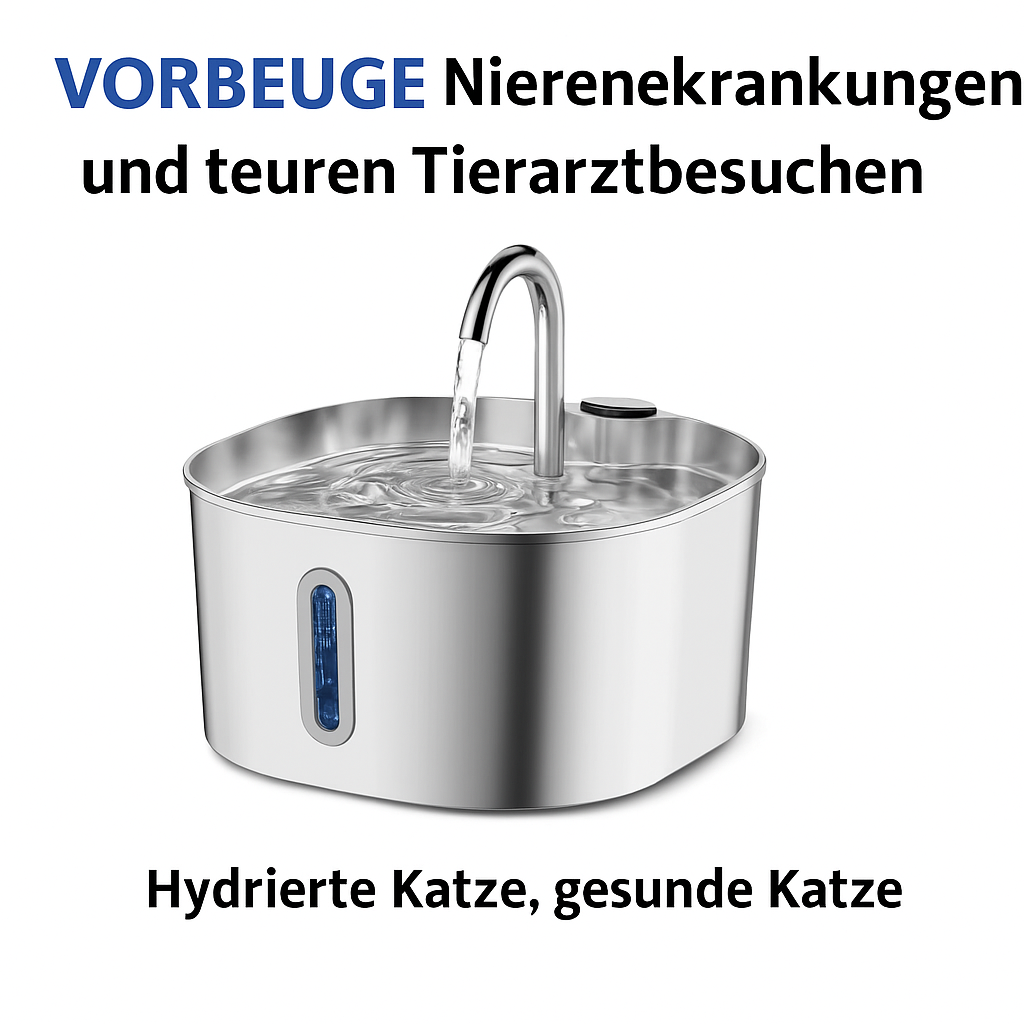 Zoolie® Automatischer Katzen-Wasserbrunnen 2,2 l aus Edelstahl, quadratisch, mit Fenster