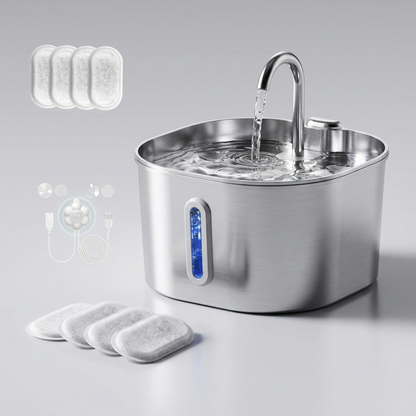 Zoolie® Automatischer Katzen-Wasserbrunnen 2,2 l aus Edelstahl, quadratisch, mit Fenster