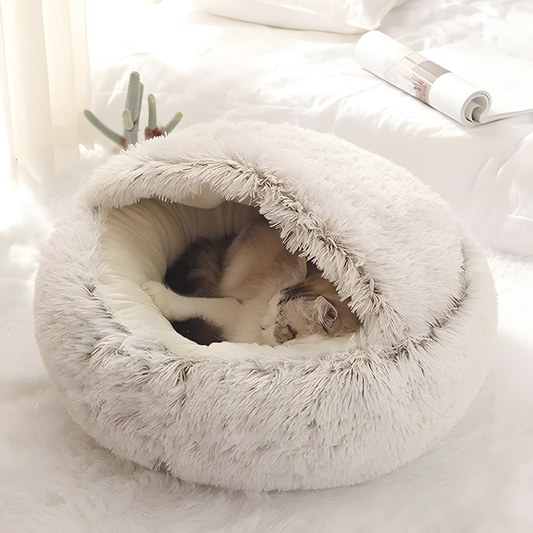 Zoolie® weiches Katzenbett für Hunde und Katzen – Höhle mit herausnehmbarem Kissen und seidigem Material